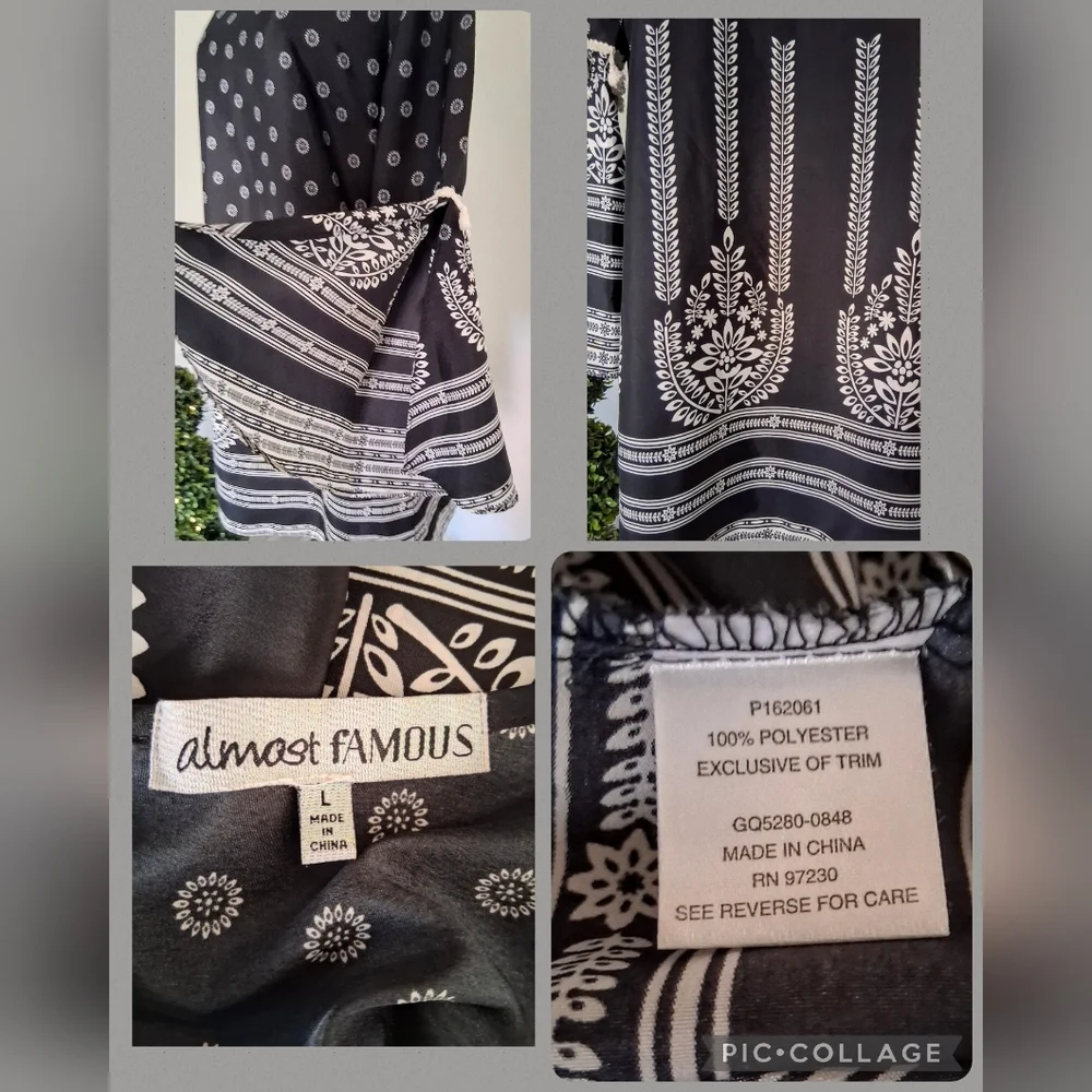 Black & White Blouse - Pom Pom Banded Sleeves - Open Sleeves - Large - Picture 8 of 8
